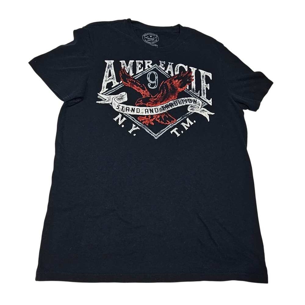American Eagle Mens Navy Graphic Tee L Athletic Fit Americana Biker Patriotic